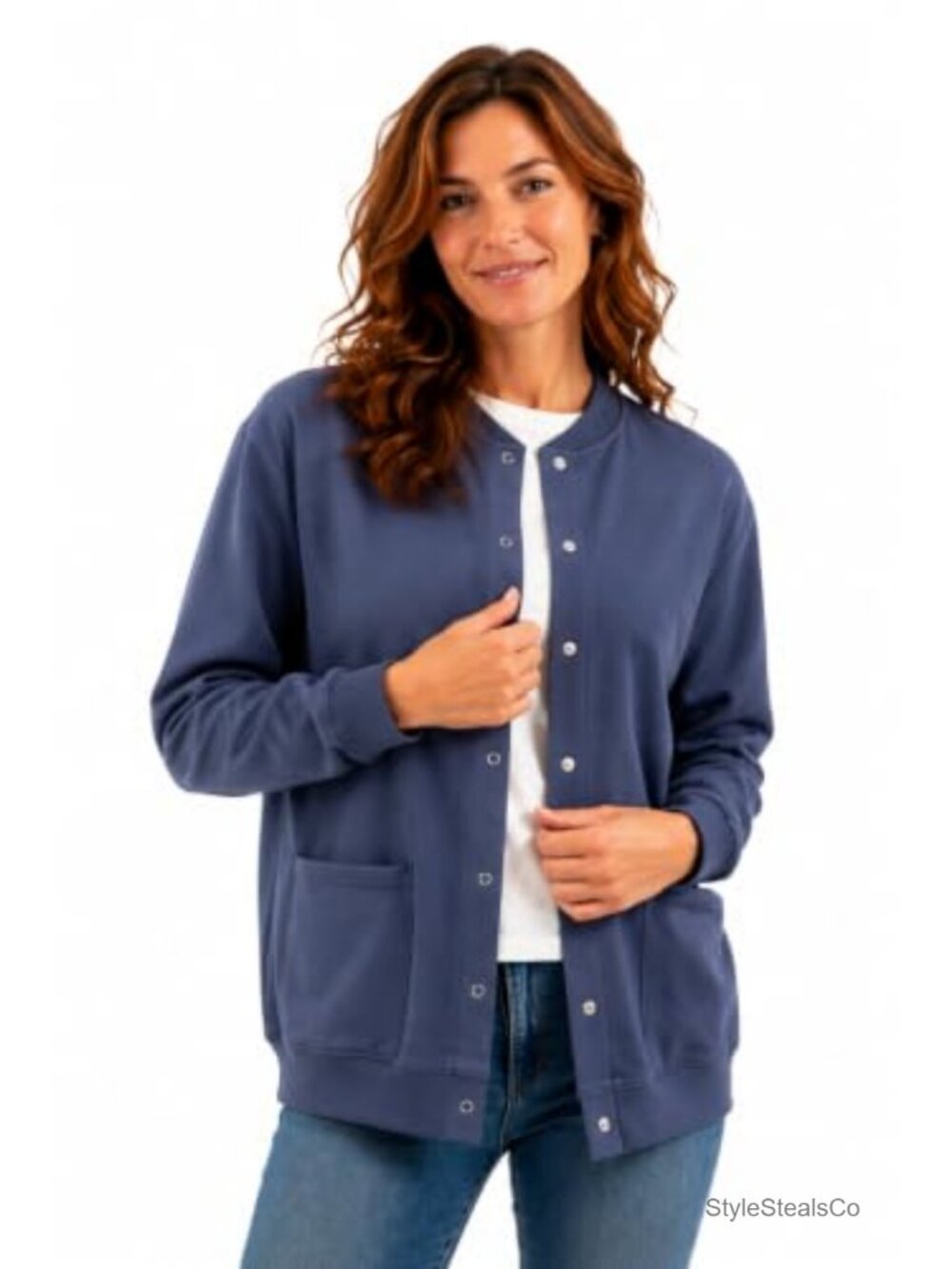 Women's Fleece Snap Front Cardigan Sweatshirt Oversized Cozy Knit